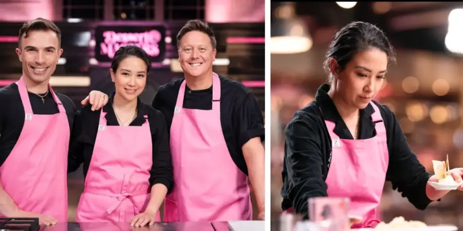 Christy Tania with Daniel Pasquali and Darren Purchese on Dessert Masters 2024