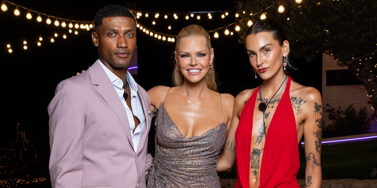 Sophie Monk with Mercedes and Em at the Love Island Australia 2024 finale.