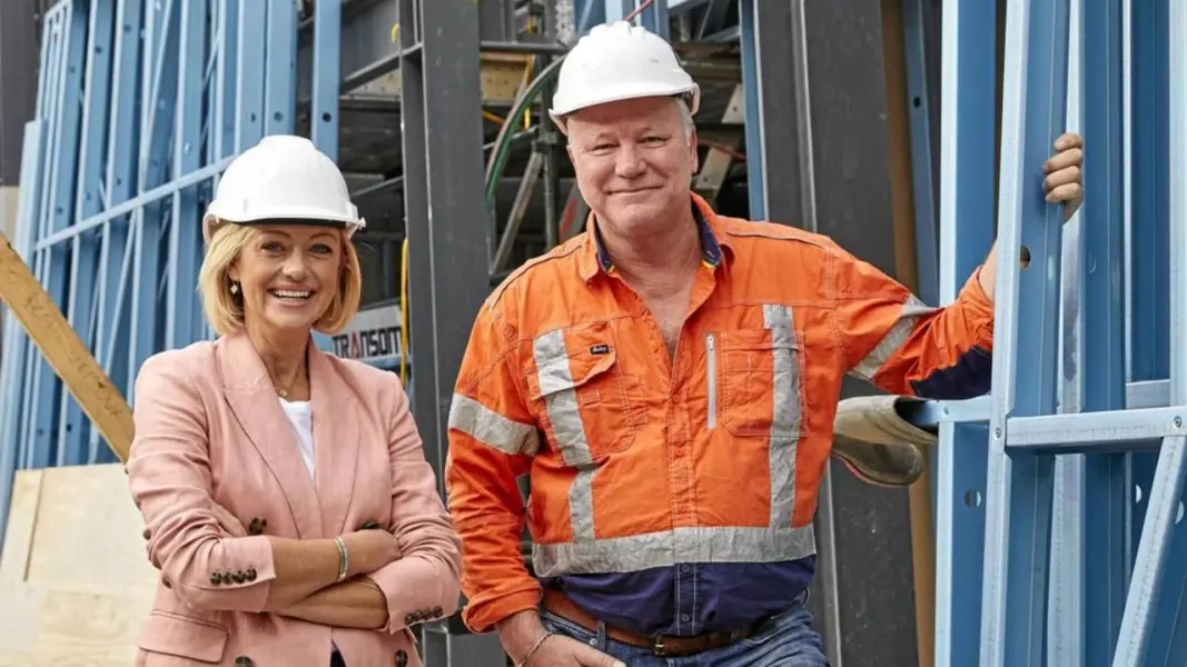 Scotty Cam and shelley craft posing together for The Block 2025