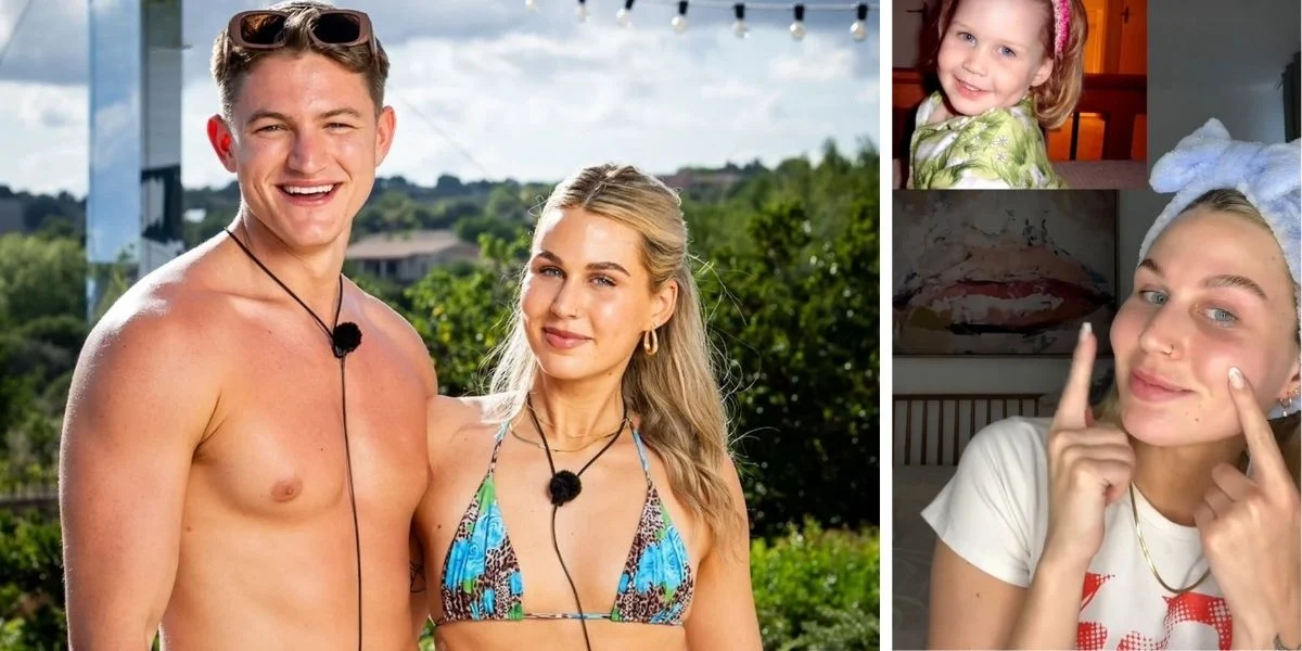 Sophie Mills on Love Island Australia with Indigo and in her TikTok video.