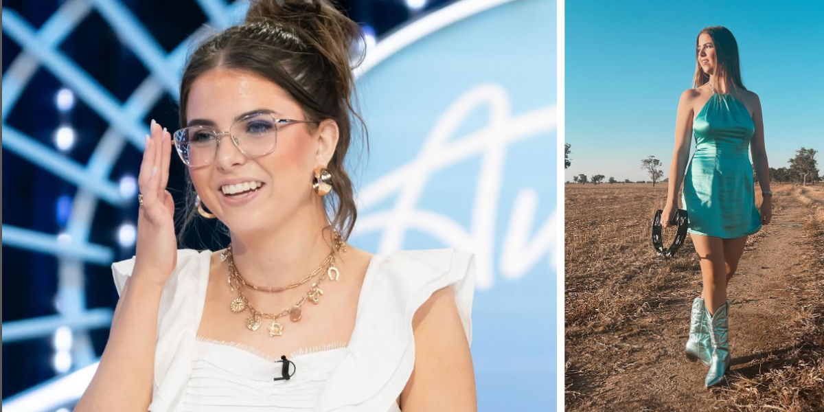 Iilysh Retallic, a contestant on Australian Idol 2025, is seen during her audition (left) and in a stylish country-inspired outfit outdoors (right).