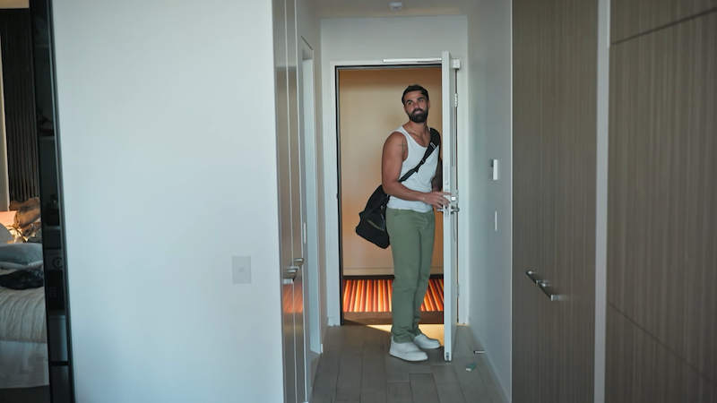 Adrian knocks on the door of his MAFS apartment after an argument with Awhina.