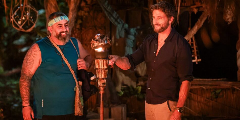 Survivor's Nash Gendo getting his torch snuffed by Jonathan LaPaglia.