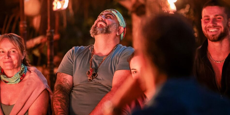 Australian Survivor's Nash wearing his Idol at Tribal. Image: Ten.