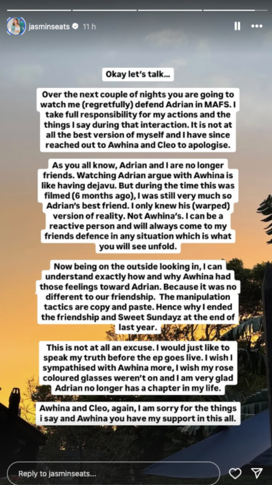 Jasmin Weston's Instagram apology ahead of her MAFS episode 