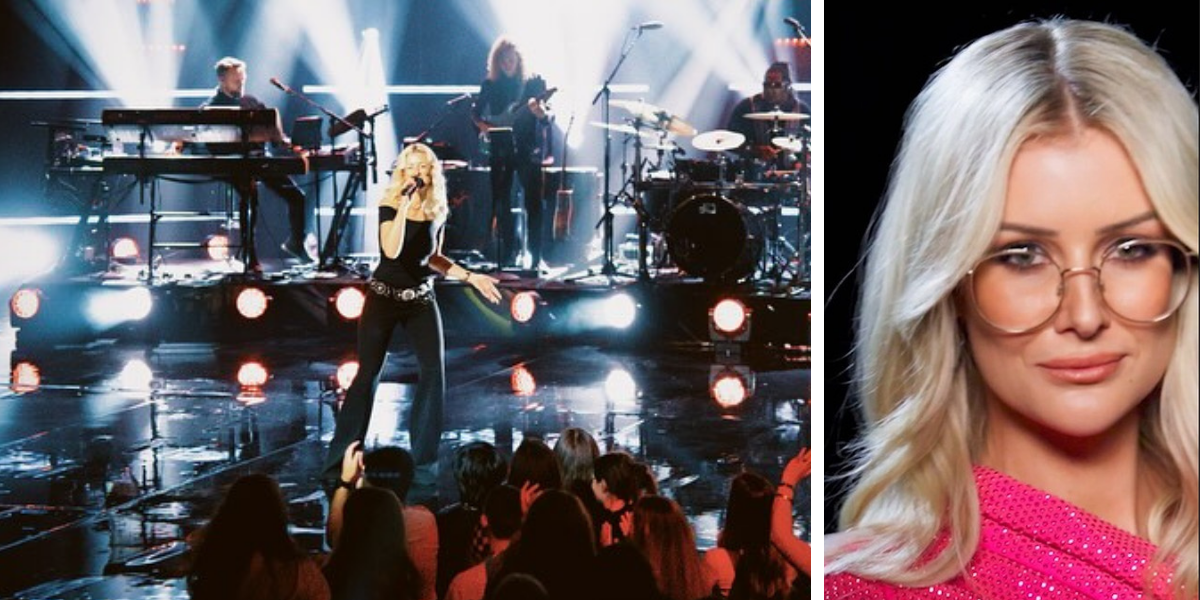 Split image of Australian Idol 2025’s Hannah Waddell: Performing on stage (left) and a close-up portrait (right)