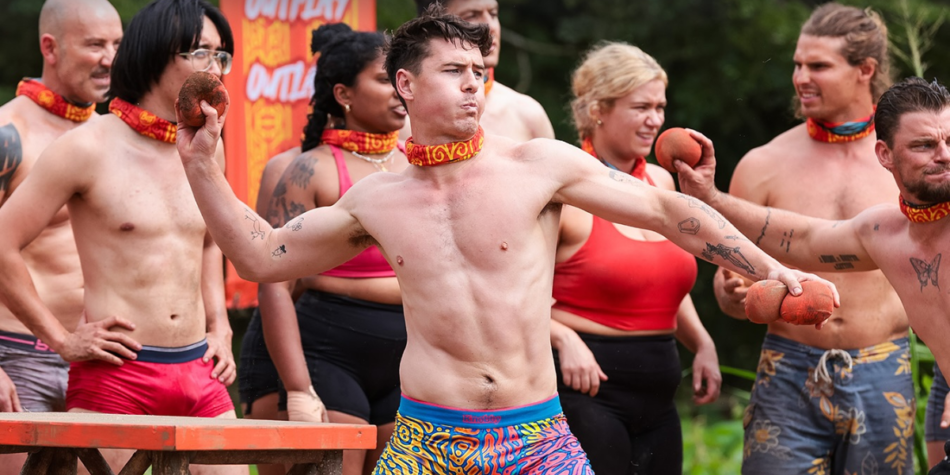 Max competes in a challenge on Australian Survivor 2025, preparing to throw a coconut